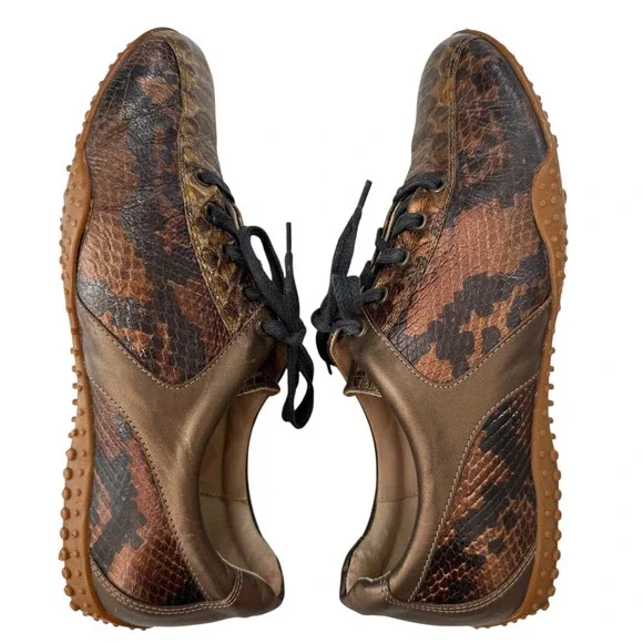 Aerogreen Italy Women Leather Spikeless Golf Shoes Size 8 Gold Snakeskin Luxury - Picture 9 of 16